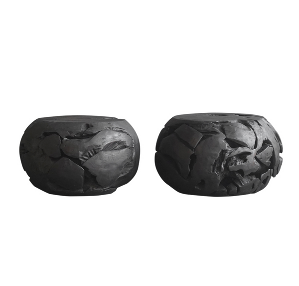 Teak Root Round Stool in Charcoal, 24"L x 24"W x 14"H
