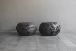 Teak Root Round Stool in Charcoal, 24"L x 24"W x 14"H