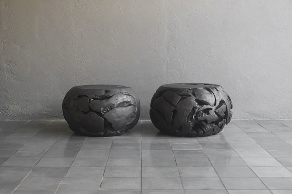 Teak Root Round Stool in Charcoal, 24"L x 24"W x 14"H