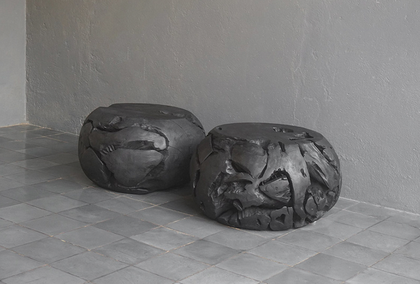 Teak Root Round Stool in Charcoal, 24"L x 24"W x 14"H