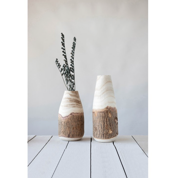 Round x 12-1/2"H Paulownia Wood Vase w/ Live Edge