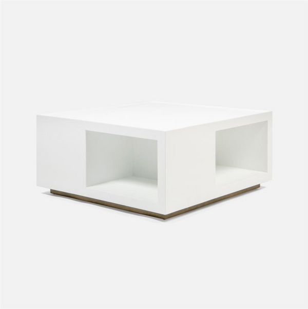 Brooklyn Coffee Table - Designer White Faux Belgian Linen, 38"L x 38"W x 18"H