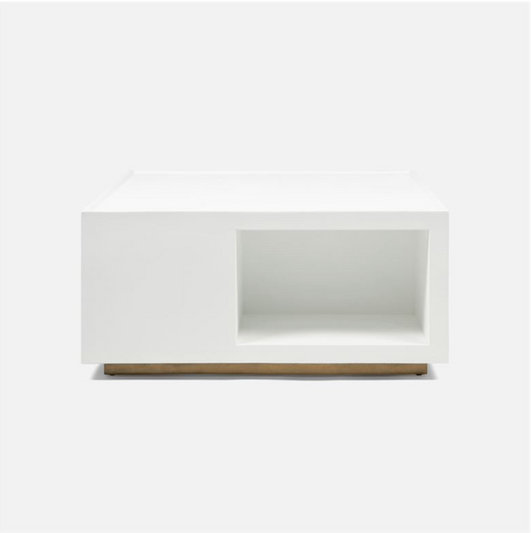 Brooklyn Coffee Table - Designer White Faux Belgian Linen, 38"L x 38"W x 18"H