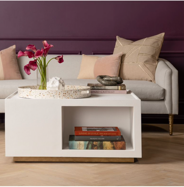 Brooklyn Coffee Table - Designer White Faux Belgian Linen, 38"L x 38"W x 18"H