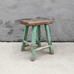 Antique Stool in Faded Green, 16" x 9" x 21"