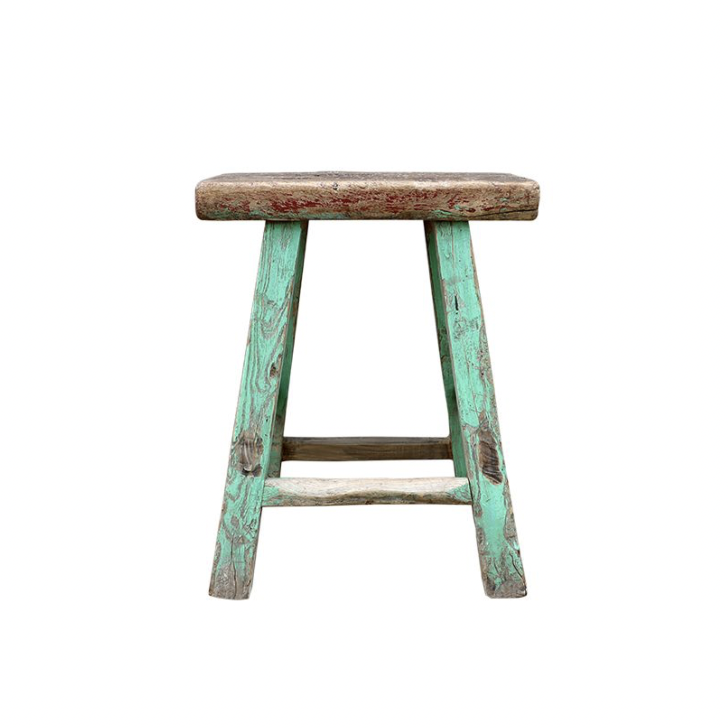 Antique Stool in Faded Green, 16" x 9" x 21"