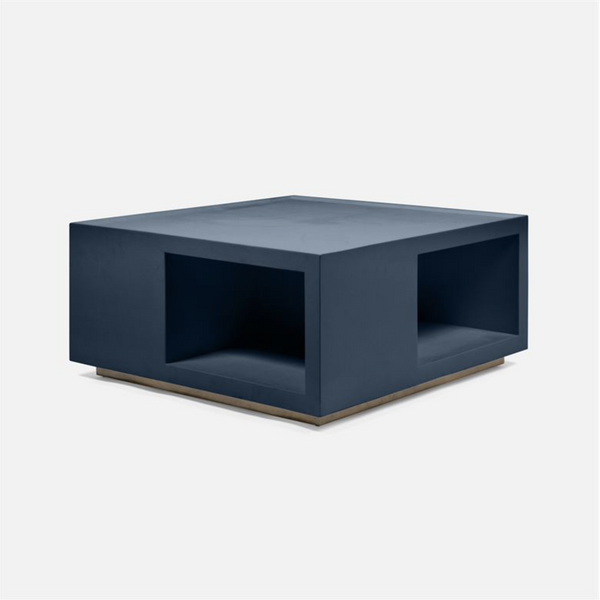 Brooklyn Coffee Table, True Navy Faux Belgian Linen, 48"L x 48"W x 18"H