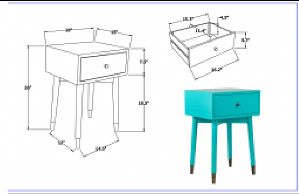 Crafted Home's Omaha Modern 1-Drawer Wooden Accent Side Table, Turquoise