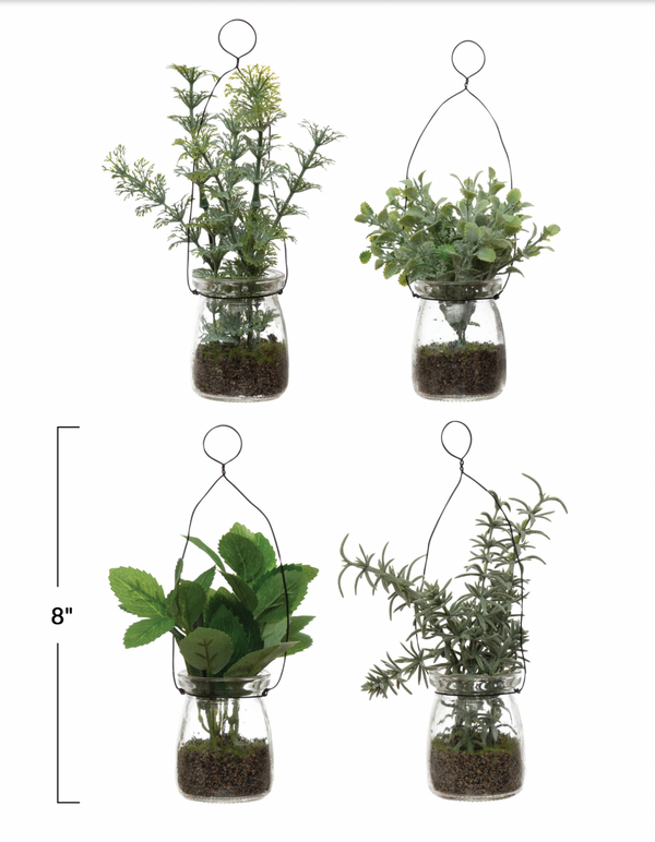 Faux Greenery Ornament in Glass Jar, 4 Styles