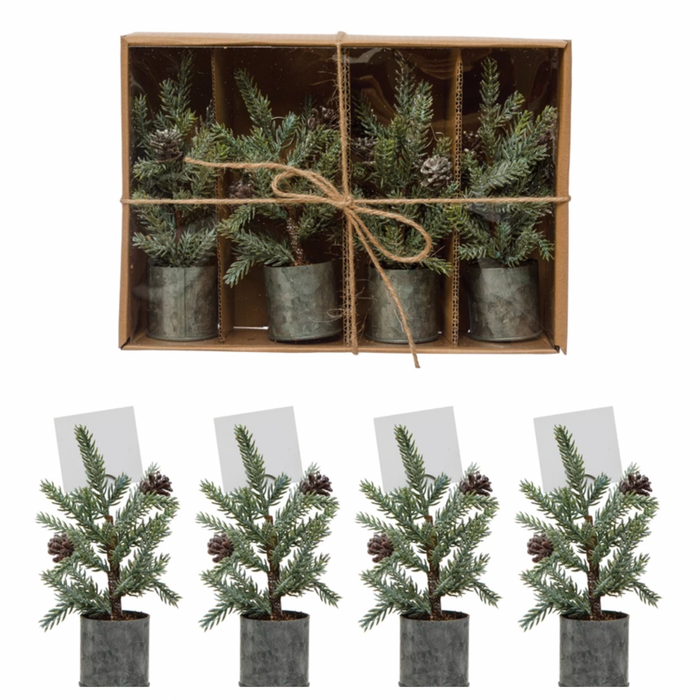 Faux Pine Tree Place Card Holders, Boxed Set of 4