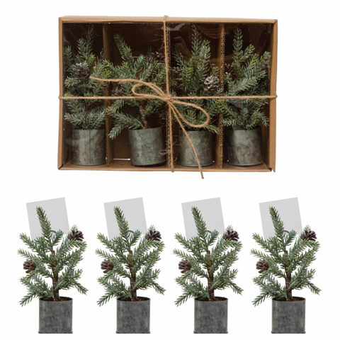 Faux Pine Tree Place Card Holders, Boxed Set of 4