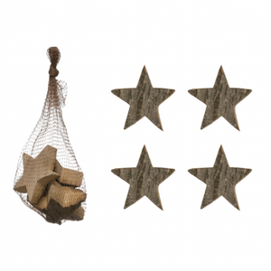 Wood Stars in Mesh Bag, Set of 4