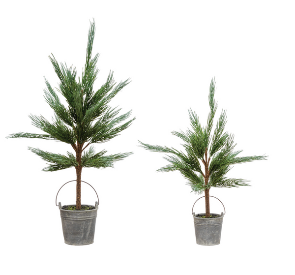 Faux Pine Tree in Cement Pot