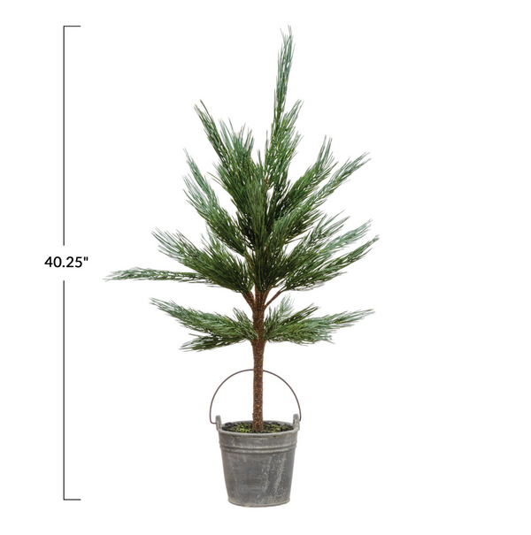 Faux Pine Tree in Cement Pot
