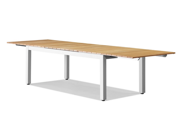 Pacific Teak Extendable Dining Table - Natural Aluminum Frame, 95"W (extends to 129"W) x 39"D