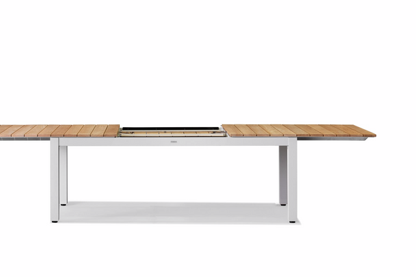 Pacific Teak Extendable Dining Table - Natural Aluminum Frame, 95"W (extends to 129"W) x 39"D