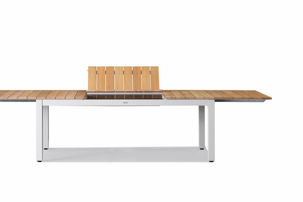 Pacific Teak Extendable Dining Table - Natural Aluminum Frame, 95"W (extends to 129"W) x 39"D