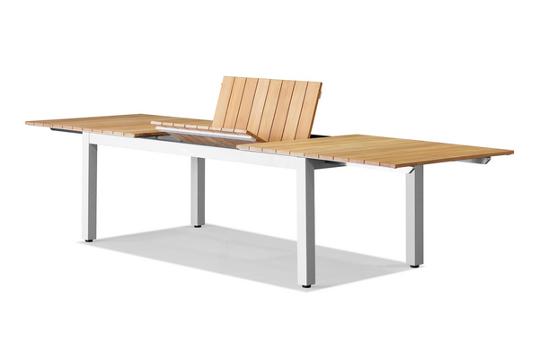 Pacific Teak Extendable Dining Table - Natural Aluminum Frame, 95"W (extends to 129"W) x 39"D