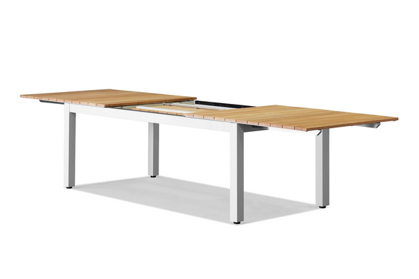 Pacific Teak Extendable Dining Table - Natural Aluminum Frame, 95"W (extends to 129"W) x 39"D