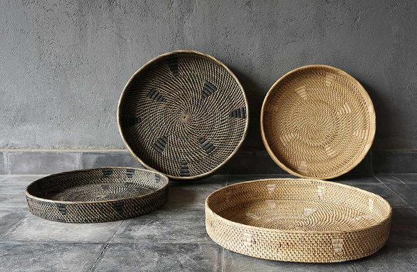 Round Lombok Woven Tray - Charcoal, 2 Sizes