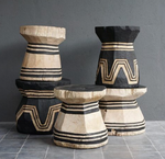 Javanese Teak Lesung Stool, Natural Body in Charcoal Carving