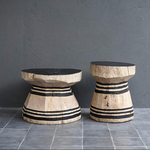 Javanese Teak Lesung Stool, Natural Body in Charcoal Carving