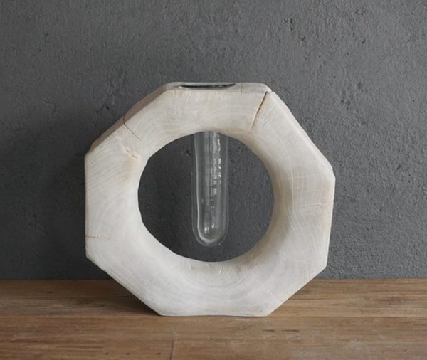 Glass Tube in Teak Ring - Weathered Finish