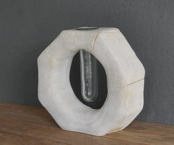 Glass Tube in Teak Ring - Weathered Finish