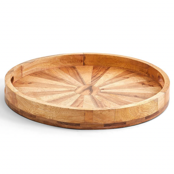 Parquet Woven Wood Round Tray