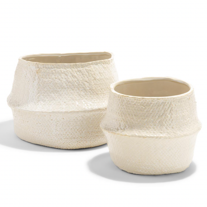 White Weave-Textured Decorative Pot, 2 Sizes