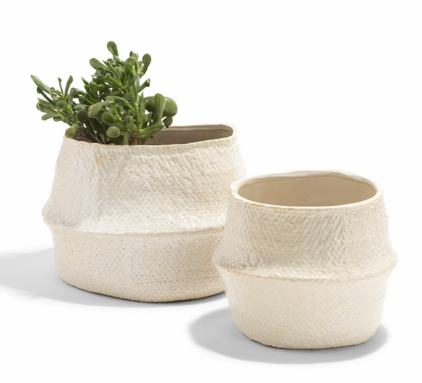 White Weave-Textured Decorative Pot, 2 Sizes