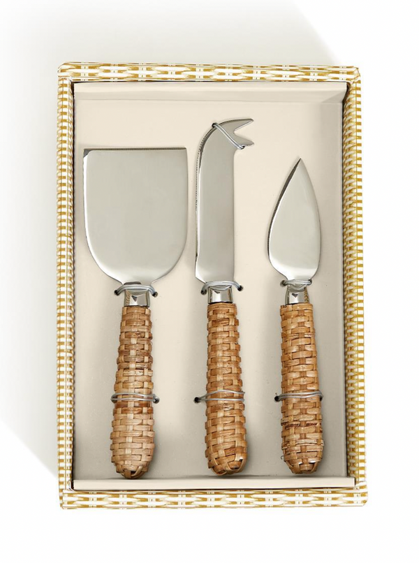 Wicker Weave Cheese Knives, Set of 3