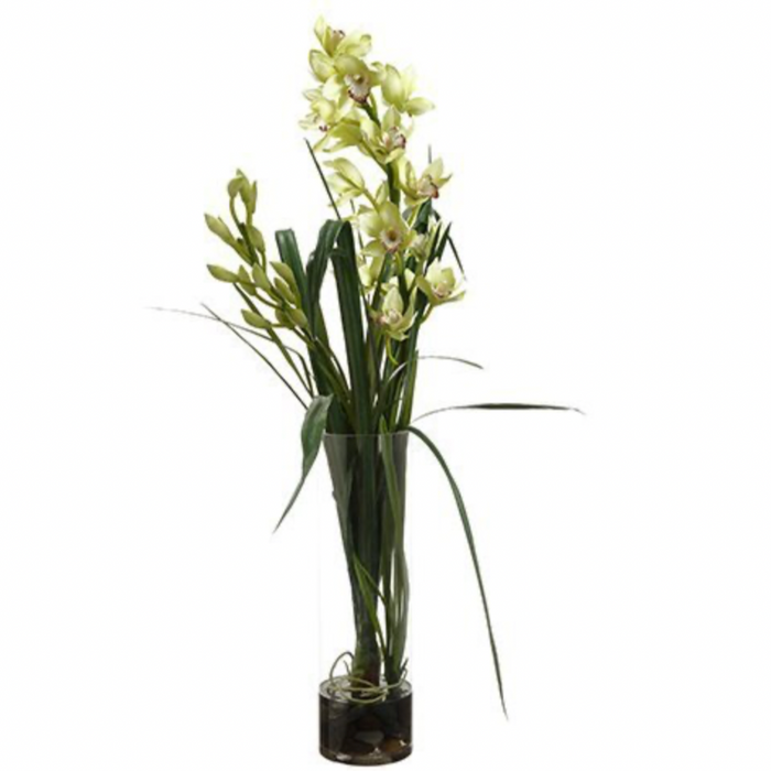 Cymbidium in Glass Vase, Green - 43"