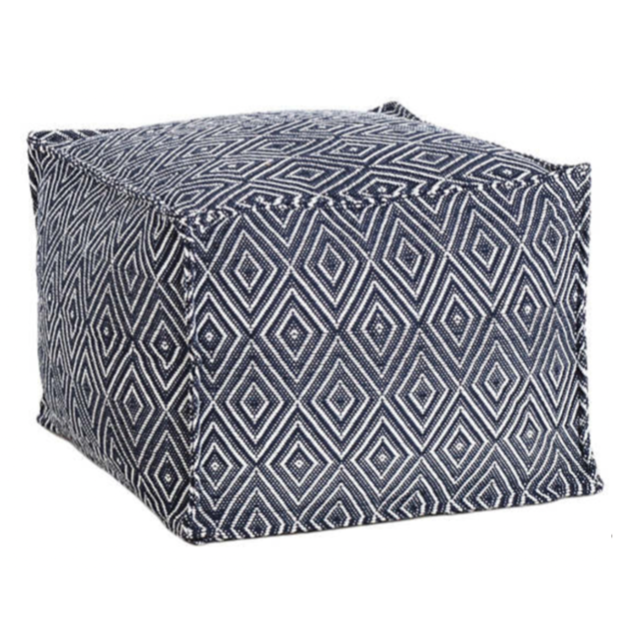 Diamond Indoor / Outdoor Pouf, Navy / White