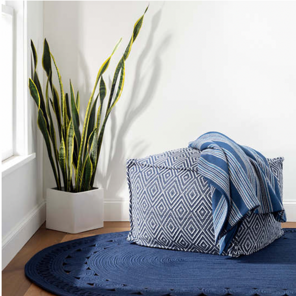 Diamond Indoor / Outdoor Pouf, Navy / White