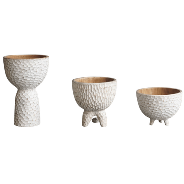 Carved Bubble Teak Bowl, 3 Sizes