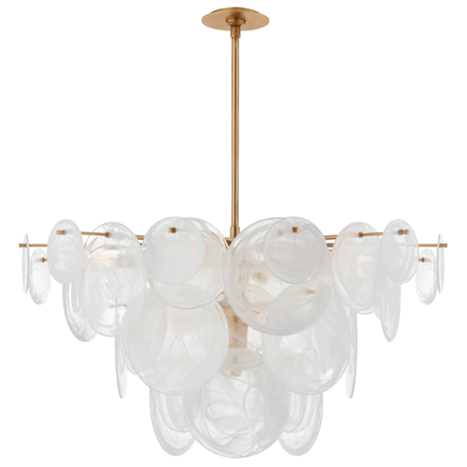 Loire Chandelier - Gild & White Strie Glass