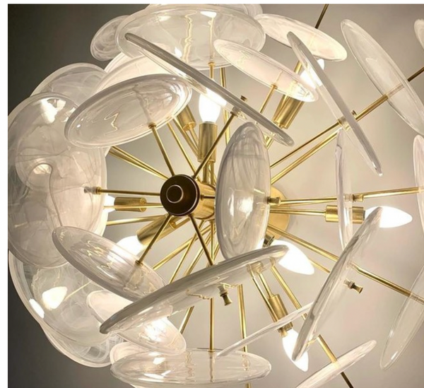Loire Chandelier - Gild & White Strie Glass