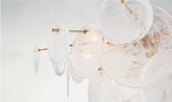 Loire Chandelier - Gild & White Strie Glass
