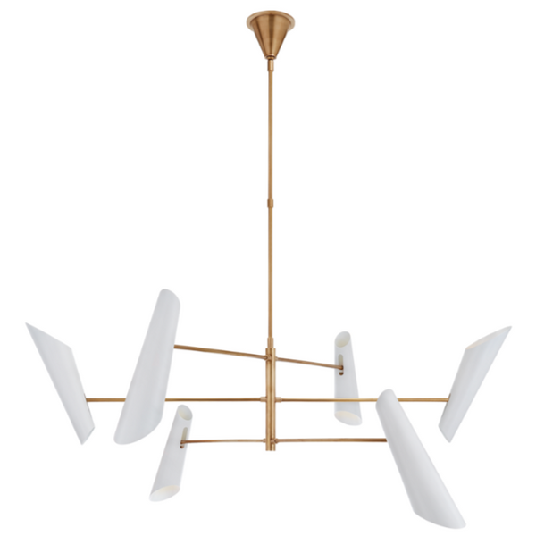 Franca Large Pivoting Chandelier, Antique Brass & White