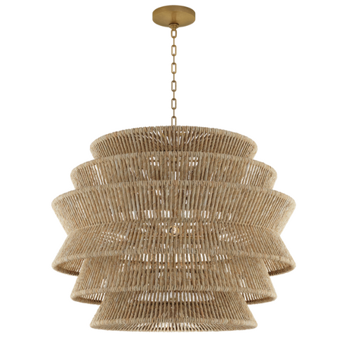 Antigua Drum Chandelier - Antique Burnished Brass & Natural Abaca, Extra Large
