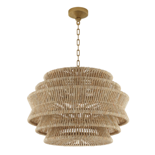 Antigua 30" Drum Chandelier - Antique Burnished Brass & Natural Abaca, Medium