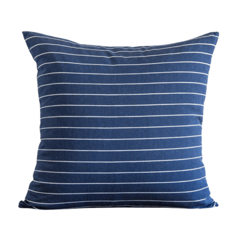 Dark Mini Stripe Indoor/Outdoor Pillow - Navy, 22" x 22"