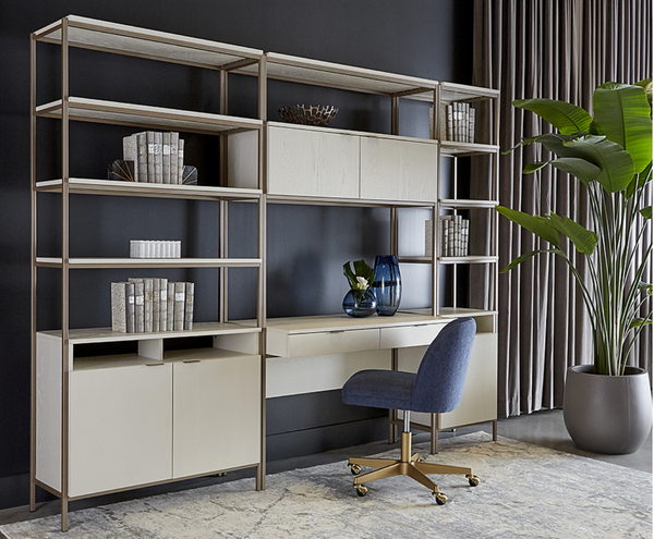 Ambrose Modular Bookcase - Champagne Gold / Cream, 39.25"W