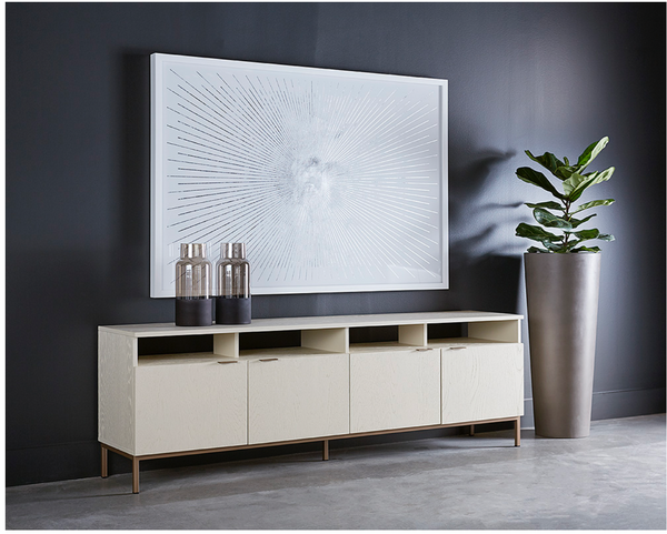 Ambrose Modular Media Stand, Champagne Gold / Cream, 75.25"W x 16.5"D x 24.5"H