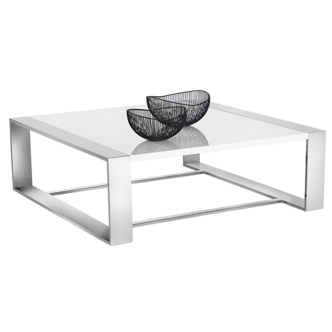 Washington Square Coffee Table- Polished Steel, 47"W x 47"D x 16"H