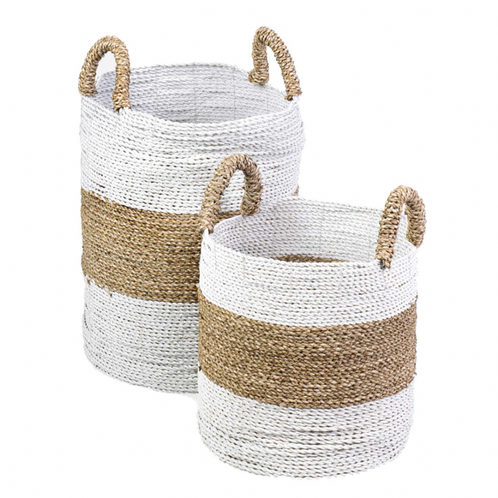 Woven Baskets, White and Jute, 2 Sizes