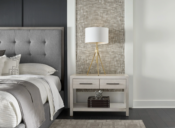 Modern Two Drawer Nightstand, 38"W x 18"D x 26"H