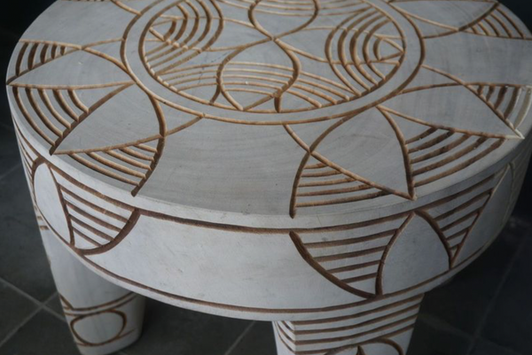 Java Table Carved, White