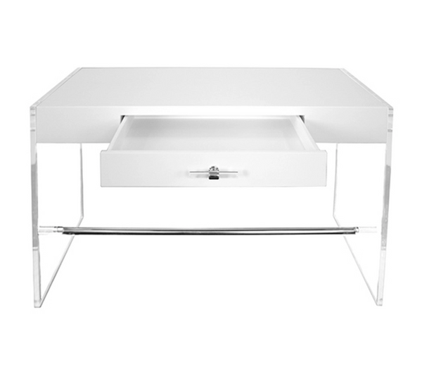 Lennon Desk in White Lacquer Top, 48"W x 23"D